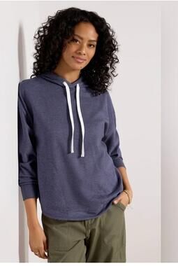 Evereve Alana Brushed Hoodie Sweater Pullover Navy Stripe size L